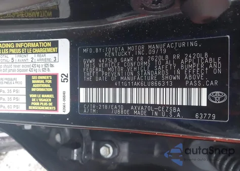 2020 Toyota Camry Se z USA, uszkodzony, nr VIN 4T1G11AK6LU866313